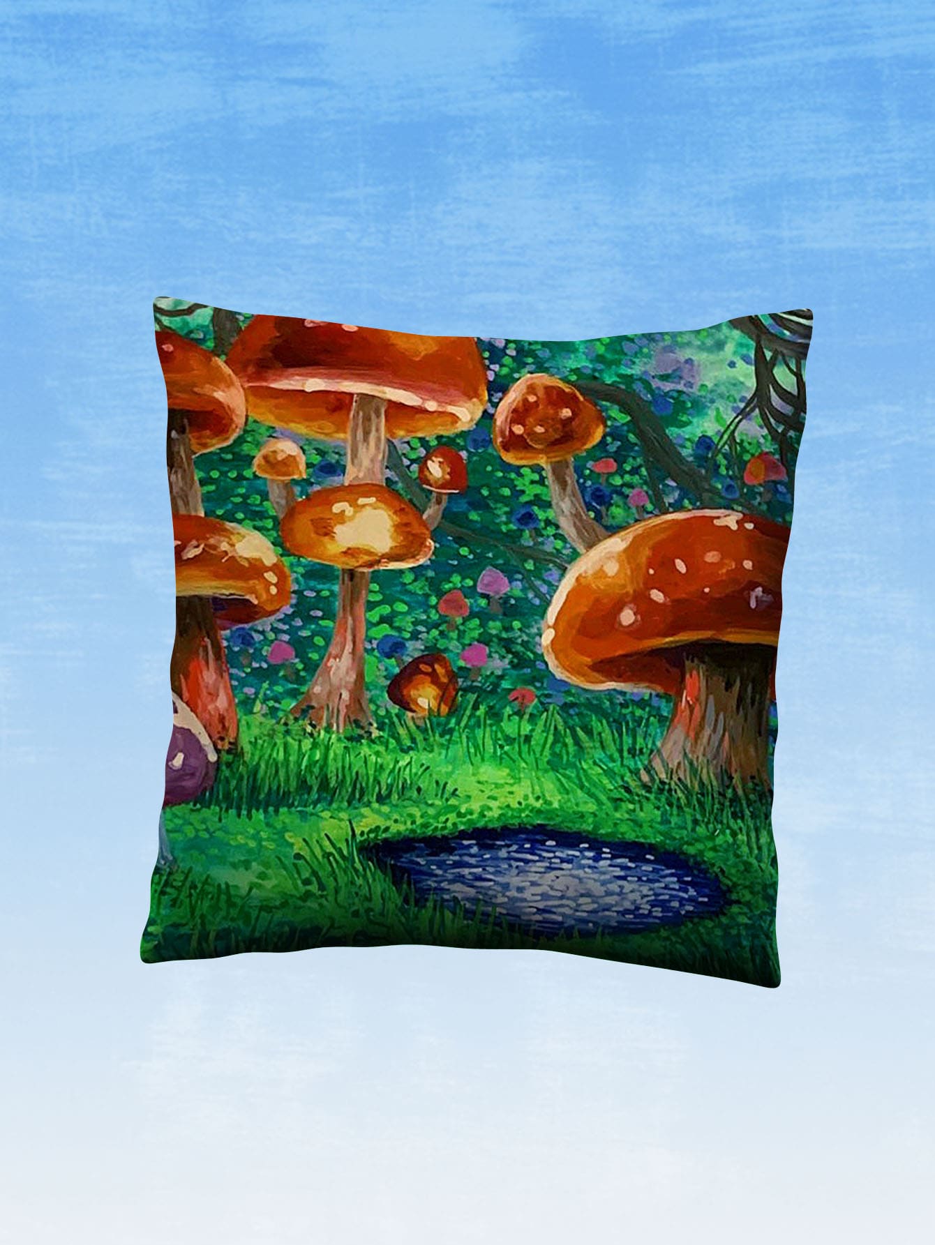 Alice Mushroom Print Cushion Cover Without Filler - Multicolor - View 1