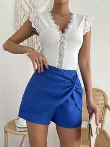 Chiquease High Waist Twist Front Shorts - Royal Blue - View 6