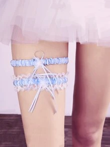 2入組花邊裝飾吊襪帶 - 藍色 - 查看 1