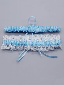 2入組花邊裝飾吊襪帶 - 藍色 - 查看 2