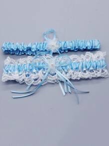 2入組花邊裝飾吊襪帶 - 藍色 - 查看 3