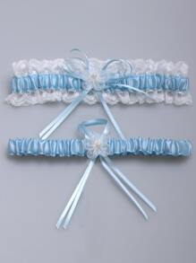 2入組花邊裝飾吊襪帶 - 藍色 - 查看 4