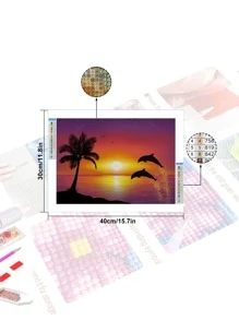 Tranh Gắn Đá Tự Làm Họa Tiết Cá Heo & Cây Dừa Không Gọng - Nhiều màu - Xem 3