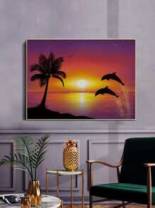 Tranh Gắn Đá Tự Làm Họa Tiết Cá Heo & Cây Dừa Không Gọng - Nhiều màu - Xem 4