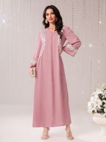 Al Najma 花卉貼花V領連衣裙 - 藕粉色 - 查看 1