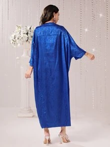 Al Najma 提花缺口蝙蝠袖长袍，朴素的阿拉伯连衣裙 - 寶藍色 - 查看 2