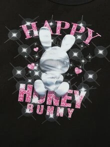 Conjunto de camiseta con estampado de letras y falda plisada casual de verano para niña - Multicolor - Ver 4