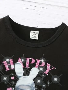 Conjunto de camiseta con estampado de letras y falda plisada casual de verano para niña - Multicolor - Ver 6