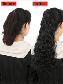 Medium Curly Ponytail Synthetic Hair Extension - Black - View 6