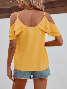 SHEIN VCAY Blusa de hombros descubiertos ribete con fruncido