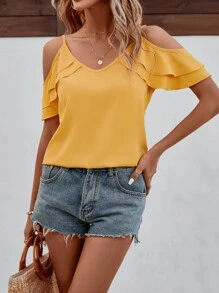 SHEIN VCAY Blusa de hombros descubiertos ribete con fruncido