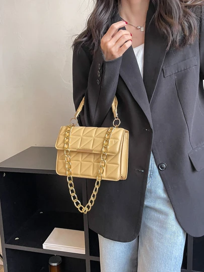 Geometric Quilted Chain Decor Square Bag