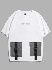 Manfinity VCAY 男士鬆身信封口口袋搭扣細節字母圖形t恤 - 白色 - 查看 3