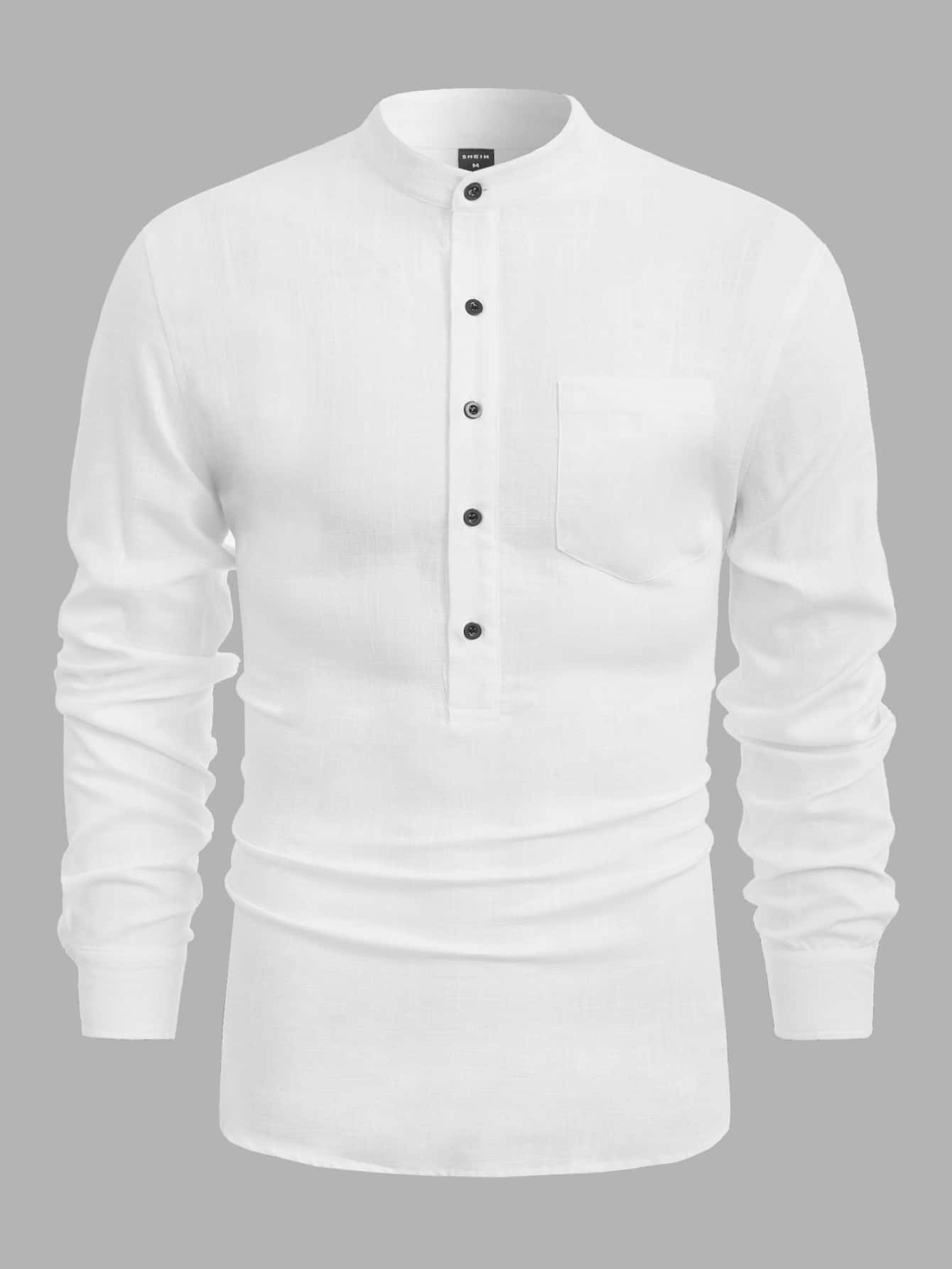 Manfinity VCAY Men Mock Neck Half Button Shirt - White - View 1