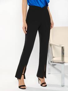 BizChic High Waist Split Hem Trousers - Black - View 2