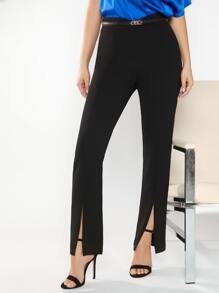 BizChic High Waist Split Hem Trousers - Black - View 3