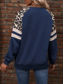 SHEIN LUNE Sudadera con estampado de leopardo de manga raglán