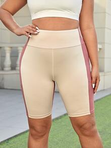 Plus Two Tone Cycling Shorts With Phone Pocket - Multicolor - View 3
