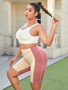 Plus Two Tone Cycling Shorts With Phone Pocket - Multicolor - View 5