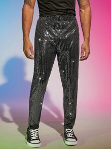 FeverCity Men Sequin Straight Leg Trousers - Dark Grey - View 3