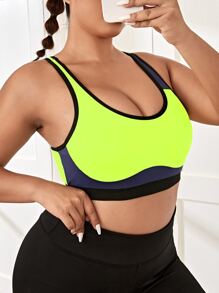 Plus Contrast Binding Sports Bra - Lime Green - View 4