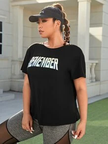 Plus Letter Graphic Sports Tee - Black - View 3