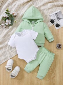 SHEIN Set de 3 piezas de ropa informal deportiva minimalista todo a juego para bebé, versátil para uso diario - Multicolor - Ver 1