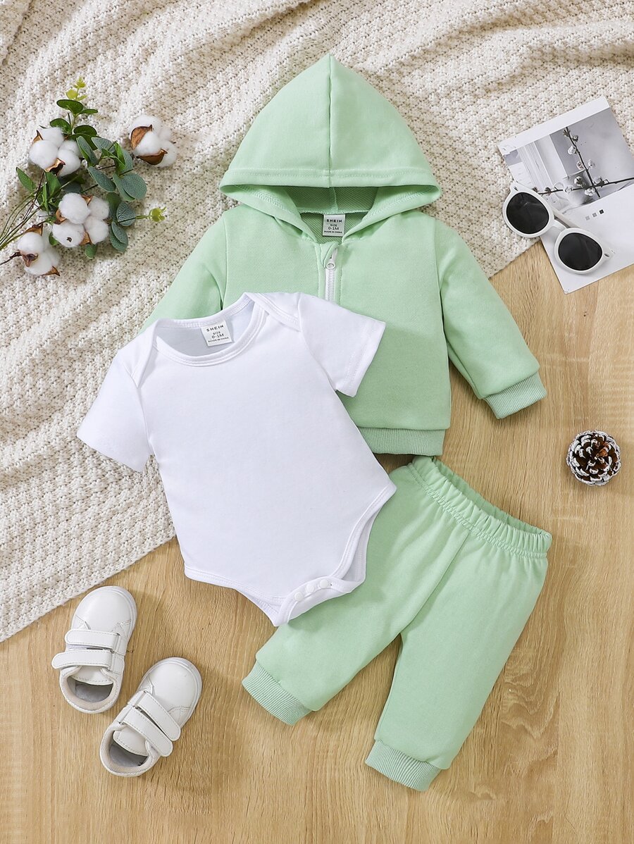 SHEIN Set de 3 piezas de ropa informal deportiva minimalista todo a juego para bebé, versátil para uso diario - Multicolor - Ver 1