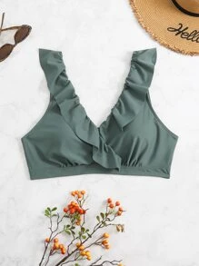 SHEIN Swim Curve Top bikini ribete con fruncido