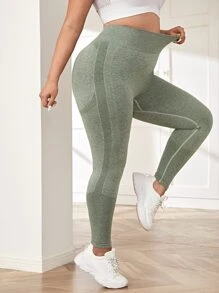 Yoga Basic 大碼寬腰帶運動打底褲 - 薄荷綠 - 查看 4