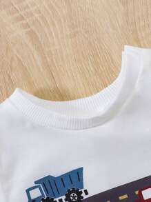 SHEIN Baby Boy Excavator Print Tee & Shorts - Blue and White - View 5