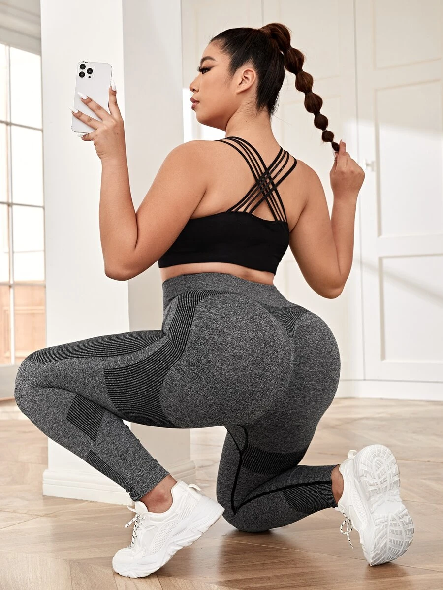 Easithlete 大碼四種寬腰帶運動打底褲 - 深灰色 - 查看 1