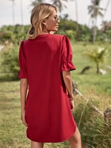 SHEIN Clasi Vestido de manga farol de cuello notch - Burdeos - Ver 2