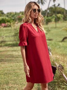 SHEIN Clasi Vestido de manga farol de cuello notch - Burdeos - Ver 5