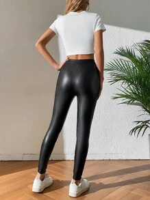 SHEIN Privé Contrast Lace High Waist Leggings - Black - View 2