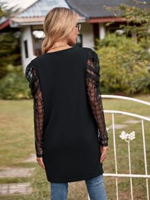 SHEIN Clasi Abrigo de malla en contraste con parte delantera abierta - Negro - Ver 2