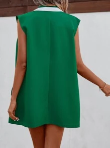 SHEIN LUNE Contrast Panel Double Breasted Blazer Vest - Green - View 3