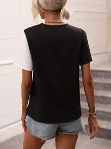 SHEIN LUNE 雙色缺口領襯衫 - 黑與白 - 查看 2