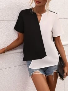 SHEIN LUNE 雙色缺口領襯衫 - 黑與白 - 查看 3