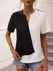 SHEIN LUNE 雙色缺口領襯衫 - 黑與白 - 查看 4