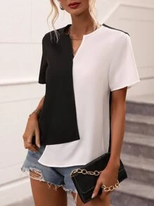 SHEIN LUNE 雙色缺口領襯衫 - 黑與白 - 查看 6