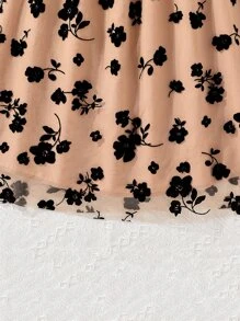 SHEIN Tween Girl Floral Print Mesh Overlay Cami Dress - Brown - View 5