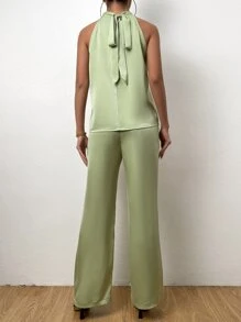 Chiquease Halter Neck Tank Blouse & Wide Leg Pants - Green - View 2
