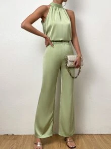 Chiquease Halter Neck Tank Blouse & Wide Leg Pants - Green - View 6