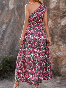SHEIN VCAY Fruit & Vegetable Print One Shoulder Dress - Multicolor - View 2