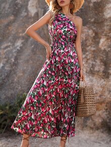 SHEIN VCAY Fruit & Vegetable Print One Shoulder Dress - Multicolor - View 6