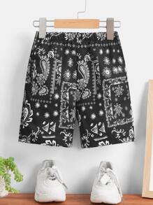 SHEIN 小男童佩斯利印花短褲