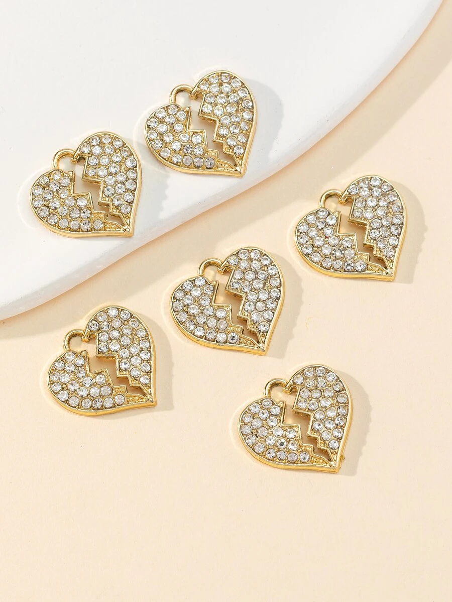 6 piezas Colgante DIY con diamante de imitación con corazón - Amarillo Oro - Ver 1