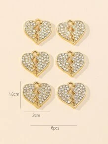 6 piezas Colgante DIY con diamante de imitación con corazón - Amarillo Oro - Ver 3