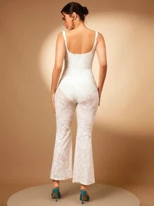 SHEIN BAE 腰部鏤空喇叭連身褲 - 白色 - 查看 3